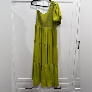 One shoulder puff sleeve maxi dress